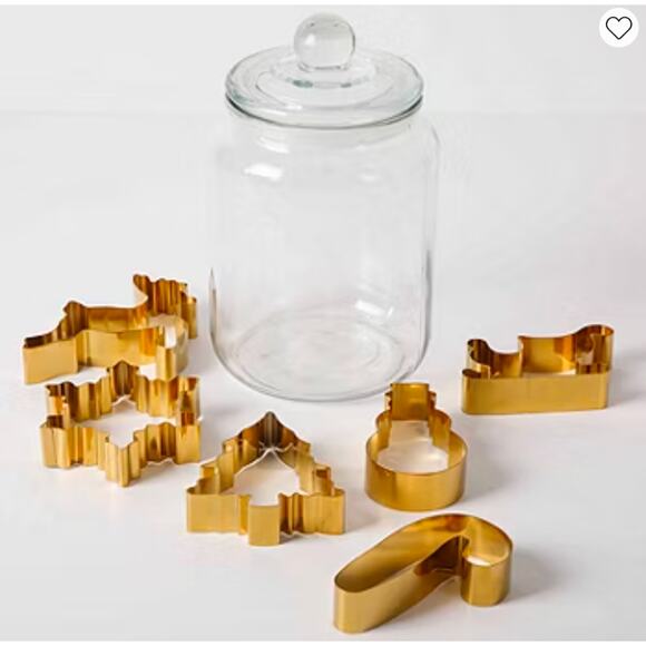 NWT Martha Stewart Set 6 Stainless Steel Christmas Cookie Cutters Glass Jar Bow - Picture 1 of 10